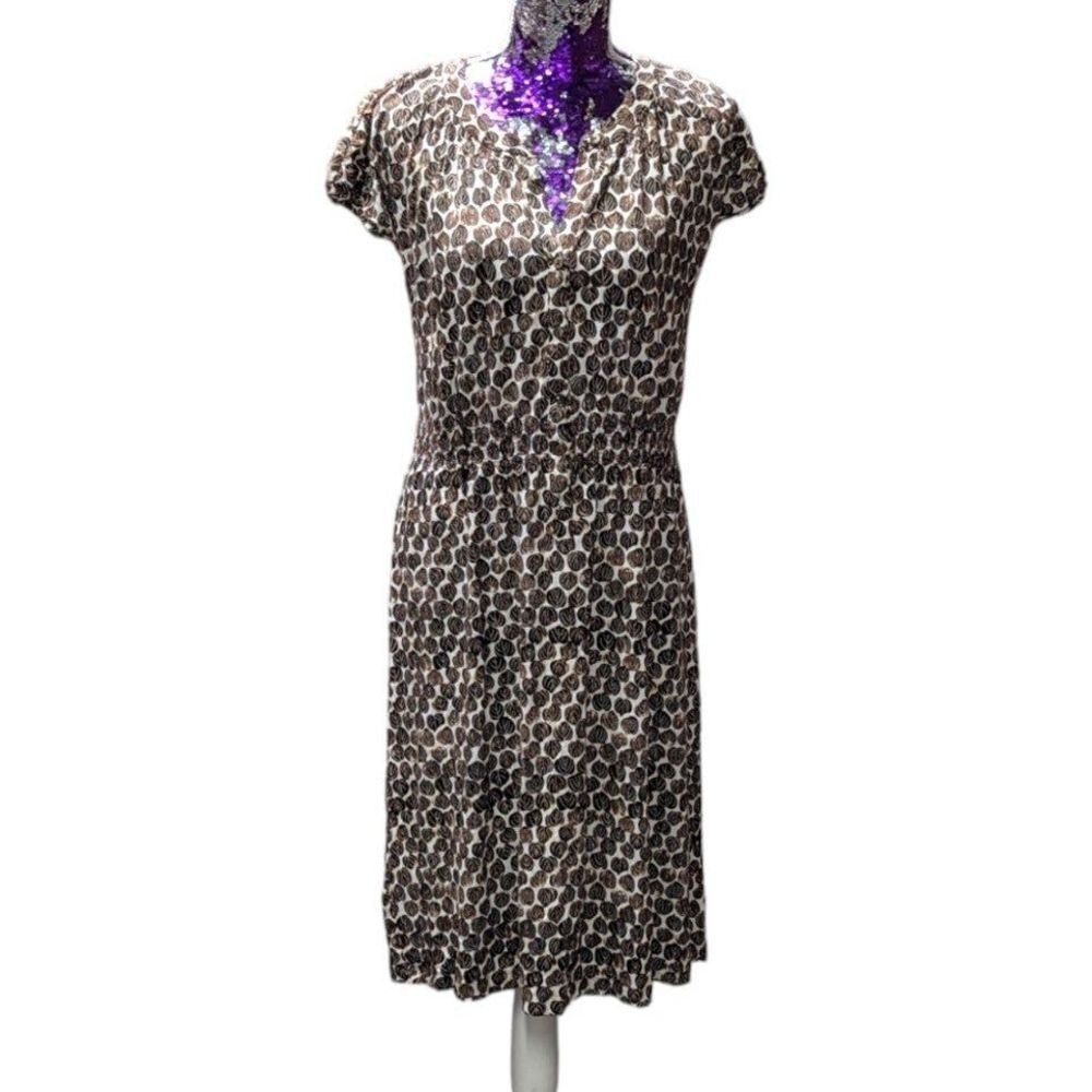 Quiet Luxury NIC&ZOE Brown Geo Print Midi Dress Stretch Casual Chic Small